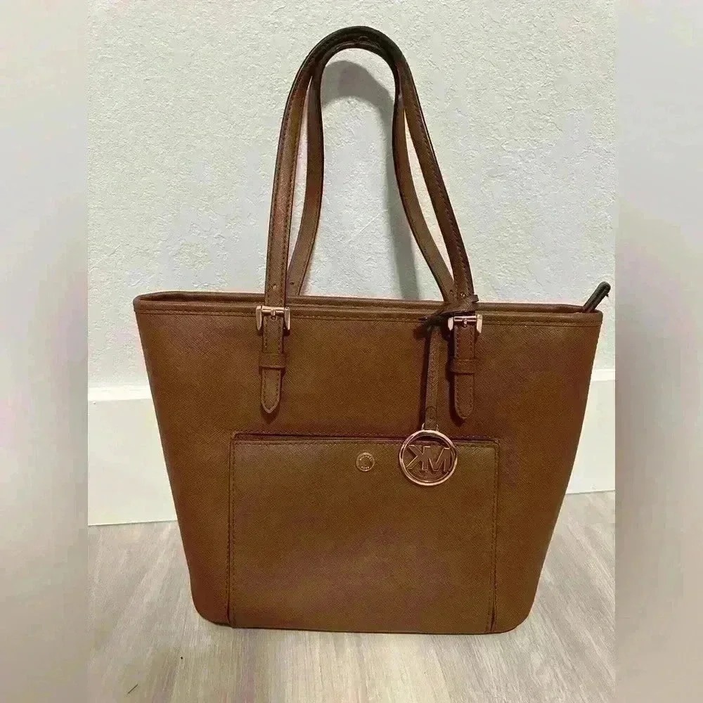 Michael Kors‎ Tote Bag Women Large Brown Good Saffiano Leather Gold Hardware